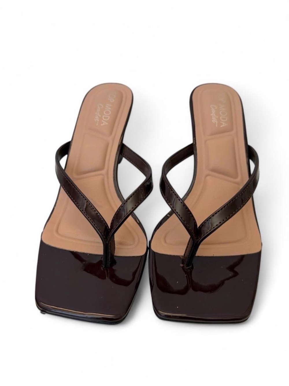 Women’s Dark Brown Square-Toe Thong Sandals